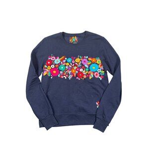 Handmade Cross-stitch Floral Pullover Crewneck Sweater Size Medium